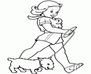 Printable a girl walking her dog e039 coloring pages
