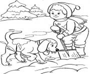 boy and dog playing snow winter s for kids477d