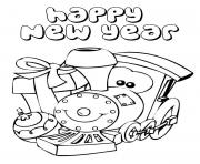 A Cute Little Train Says Happy New Year Coloring Page