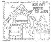 Printable Christmas Coloring Gingerbread House Pattern coloring pages