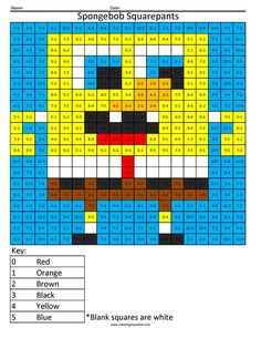 Spongebob Squarepants Cartoon Math Worksheet Division pixel art