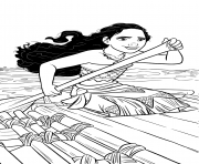 Printable Moana on a little ship coloring pages