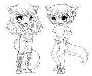 Printable cute anime twins coloring pages