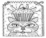 Printable adult cat cup cake by deborah muller coloring pages
