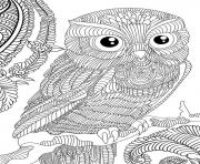 Printable owl adult animal anti stress coloring pages