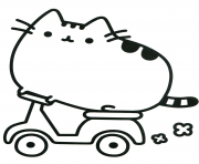 Pusheen Cat on Scooter coloring pages