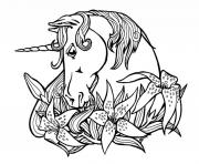 Sweet outline unicorn and lily flowers tattoo design