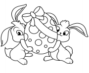 Printable two easter bunnies with egg coloring pages