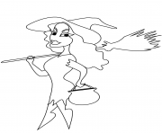 Printable witch with broomstick and cauldron halloween coloring pages