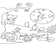 cemetery with jack o lanterns halloween coloring pages