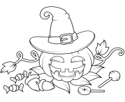 jack o lantern in a witch hat with candies halloween