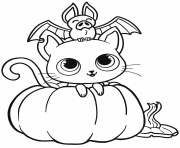 bat cat and pumpkin halloween