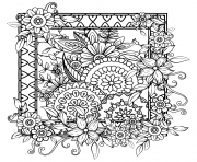 Printable adult with flowers pattern black and white doodle wreath floral mandala bouquet line coloring pages