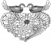 two birds kissing above floral