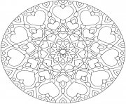 Printable flower mandala with hearts for valentine s day coloring pages