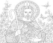 Printable religious easter jesus christ with a lamb portrait of christian biblical coloring pages