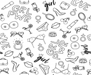 doodle girl power symbols seamless pattern