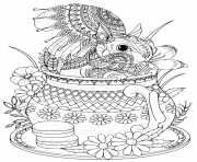 Printable adult squirrel cute in a teapot coloring pages