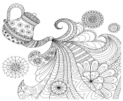 Printable line design of tea to adult coloring pages