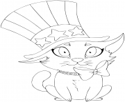 a kitten wearing a hat and bow designed as the american flag