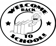 mascot bookworm with text back to school