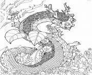 A magnificent dragon surrounded by flowers