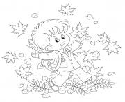 Thanksgiving holiday boy in leaves