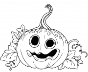 funny lantern from pumpkin with the cut out of a grin and leaves