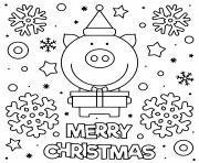 Printable cute pig wish merry christmas coloring pages