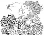 Printable fairy for adult woman swan and bird coloring pages
