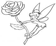Printable tinkerbell on a flower rose coloring pages