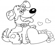 cartoon dog with flowers and heart greeting card birthday valenti