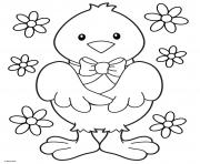 chick with a ribbon and pretty flowers