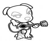 Printable animal crossing dog with leaf guitar coloring pages