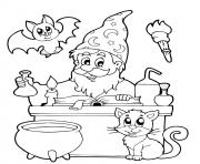 Printable halloween wizard book cauldron cat coloring pages