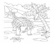 dinosaur ankylosaurs near volcano and trees