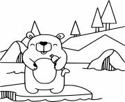 Printable Cute Cartoon Polar Bear on the Ice coloring pages