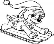 Printable Zuma in the Christmas Hat on the Sled coloring pages