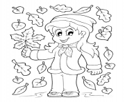 girl takes a leaf autumn tree