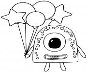 Printable cute monster with balloons coloring pages