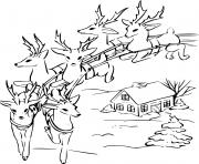 Printable Six Reindeer Flying coloring pages