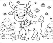 Printable cute reindeer lights christmas tree snowflakes by SuperColoring coloring pages