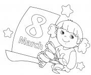 Printable 8 march girl flowers coloring pages